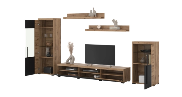 Obývací stěna TYLTA typ 2, dub wotan/černá