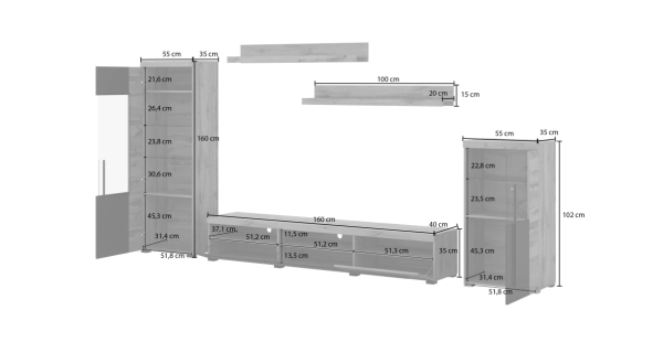 Obývací stěna TYLTA typ 2, ořech satin/touchwood