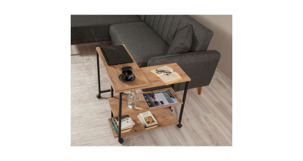 Odkládací stolek BOŘEK na kolečkách, atlantská borovice/černá