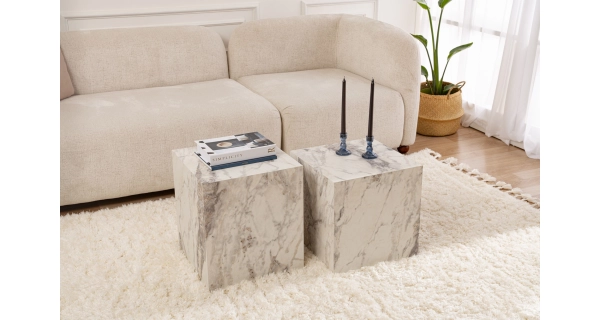 Odkládací stolek FRINOR, mramor - sada 2 ks