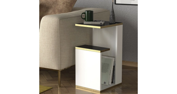 Odkládací stolek MIRAM, bílá/marble