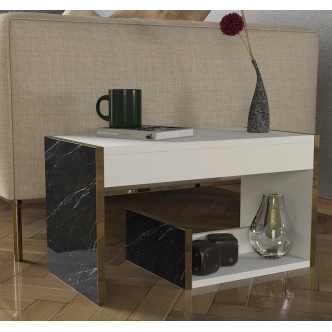 Odkládací stolek MIRAM, bílá/marble