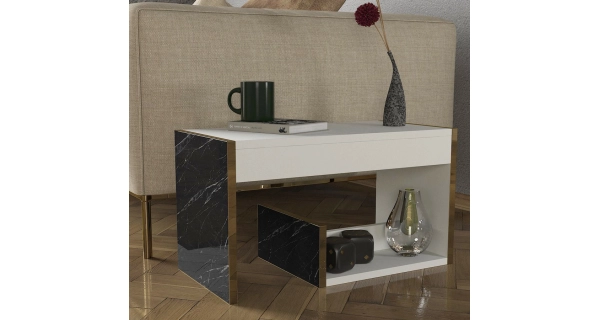 Odkládací stolek MIRAM, bílá/marble
