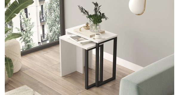 Odkládací stolek VELVON, bílá - sada 2 ks