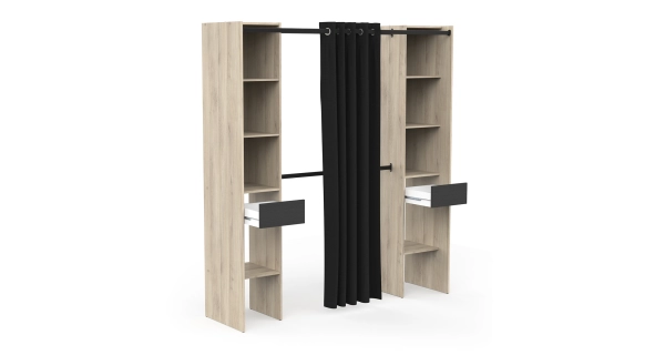 Otevřená šatní skříň TRERIS, dub kronberg/černá