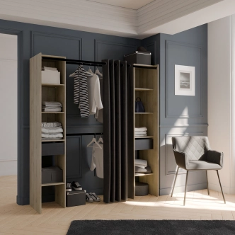 Otevřená šatní skříň TRERIS, dub kronberg/černá