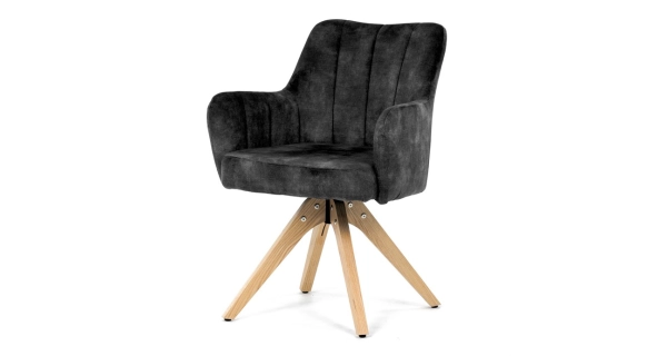 Otočná jídelní židle ARQUINHAL, černá látka, dub