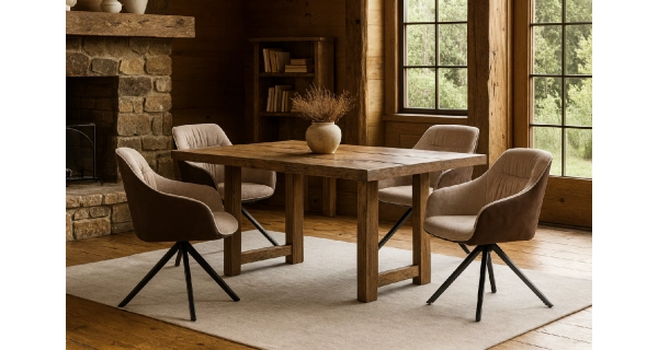 Otočná jídelní židle ROSBEL, béžová látka/hnědá látka/kov