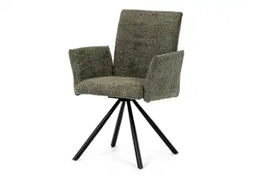 Otočná jídelní židle VORTORQUIN, zelená látka, černý kov