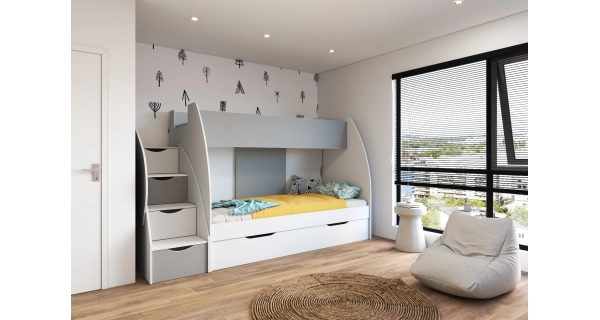 Patrová postel LILACINA, bílá/šedá