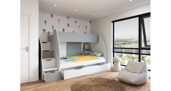 Patrová postel LILACINA, bílá/šedá