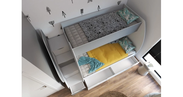 Patrová postel LILACINA, bílá/šedá