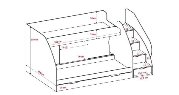 Patrová postel LILACINA, bílá/šedá