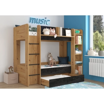 Patrová postel ORIVAR, levá, dub artisan/beton černý, 5 let záruka