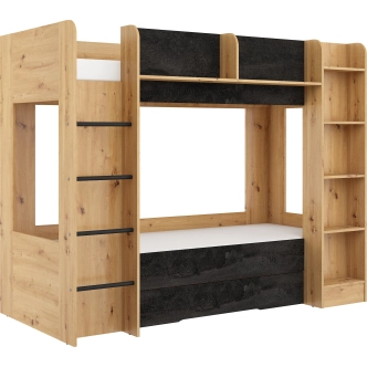 Patrová postel ORIVAR, levá, dub artisan/beton černý, 5 let záruka