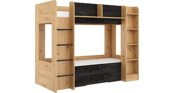 Patrová postel ORIVAR, levá, dub artisan/beton černý, 5 let záruka