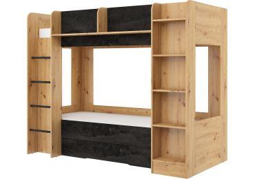 Patrová postel ORIVAR, levá, dub artisan/beton černý