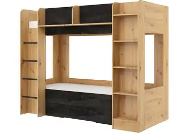 Patrová postel ORIVAR, levá, dub artisan/beton černý