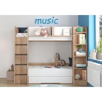 Patrová postel ORIVAR, levá, dub sonoma/bílá, 5 let záruka