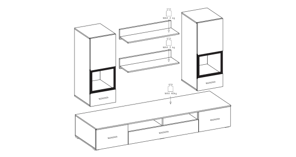 PAYTON obývací stěna I, bílá/bílý lesk