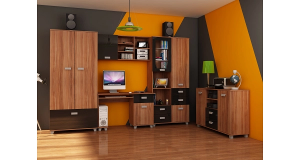 PC stůl KEATING, švestka wallis/černý lesk, 5 let záruka