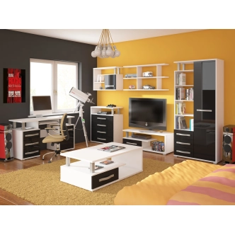 PC stůl LEHUA 1D3S, bílá/černý lesk, 5 let záruka