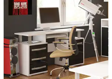 PC stůl LEHUA 1D3S, bílá/černý lesk