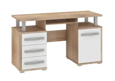 PC stůl LEHUA 1D3S, dub sonoma/bílý lesk