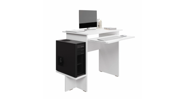 PC stůl s výsuvnou deskou NEJBY ELIJAH, bílá DOPRODEJ