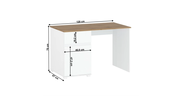 PC stůl VENUSTA, bílý lesk/dub wotan