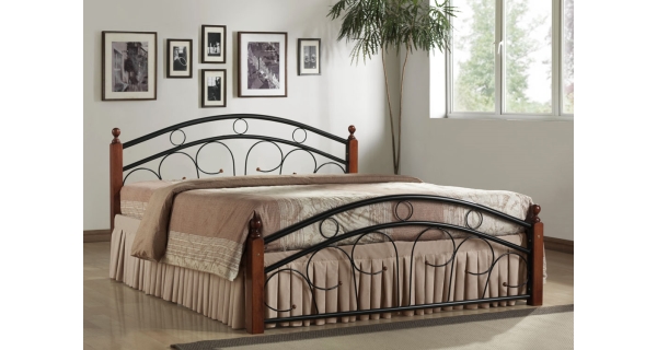 PEMBA, postel 180x200 s roštem, masiv/kov, třešeň antická