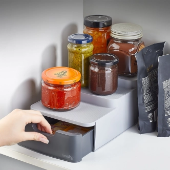 Plastový kuchyňský organizér, šedá, 11 x 16 x 26 cm 