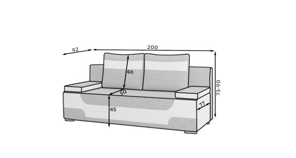 Pohovka BUKIN, černá látka/černá ekokůže