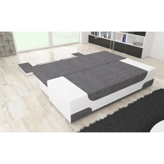 Pohovka BUKIN, šedá látka/bílá ekokůže