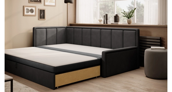 Pohovka MESAS 02, levá, šedá látka/černá látka