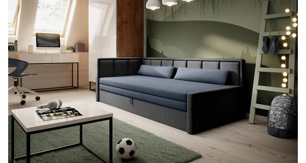 Pohovka MESAS 04, levá, modrá látka/šedá látka