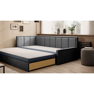 Pohovka MESAS 04, levá, modrá látka/šedá látka