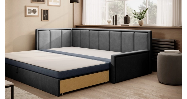 Pohovka MESAS 04, levá, modrá látka/šedá látka