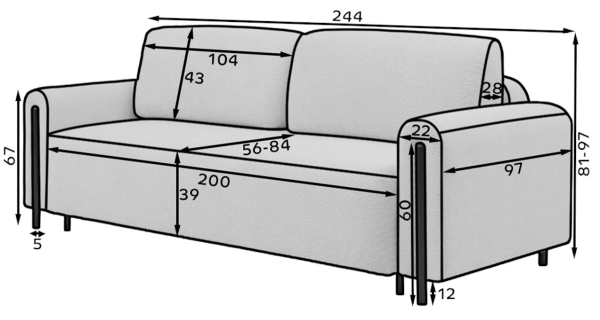 Pohovka VITUS, černá/cihlová