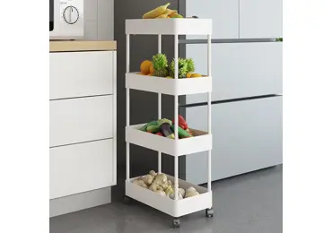 Pojízdný regál BASILIDO se 4 policemi, bílá