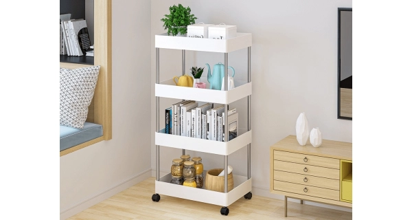 Pojízdný regál BORTA, bílá