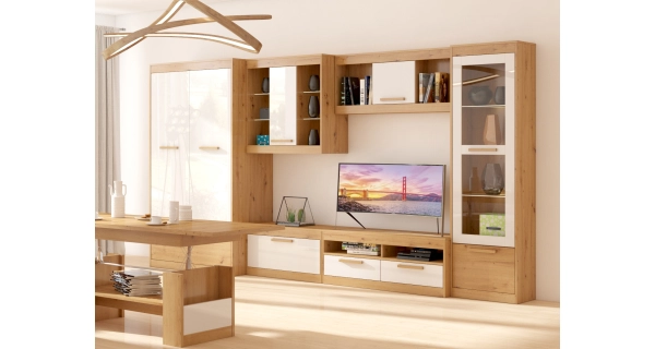 Police GATTON s dvířky, dub artisan/bílý lesk