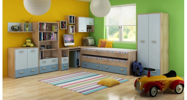 Police NELLORE, dub sonoma/světle modrá/modrá, 5 let záruka