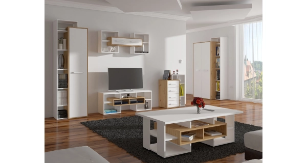 Policová skříň DORINDA levá, dub artisan/bílá, 5 let záruka