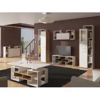 Policová skříň DORINDA levá, dub artisan/bílá