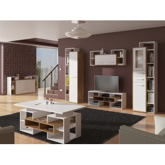 Policová skříň DORINDA levá, dub burgundský/bílá, 5 let záruka