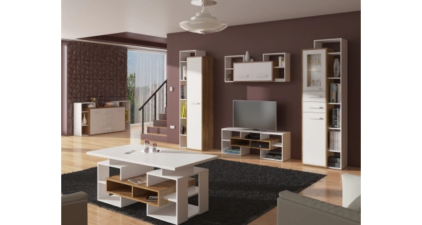 Policová skříň DORINDA levá, dub burgundský/bílá, 5 let záruka