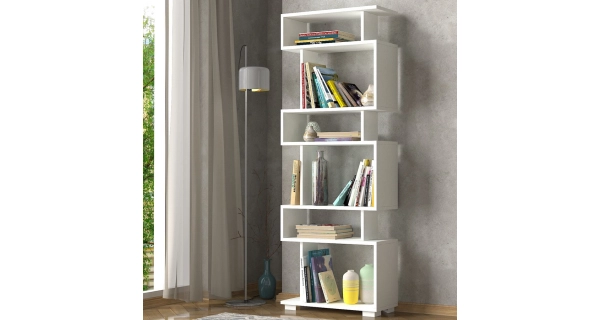 Policový regál ELMISTI, bílá/vlašský ořech