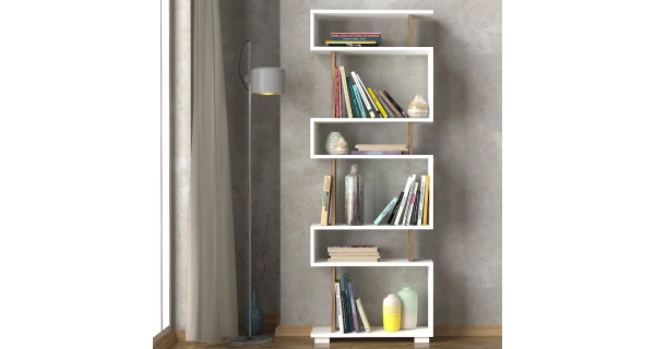 Policový regál ELMISTI, bílá/vlašský ořech