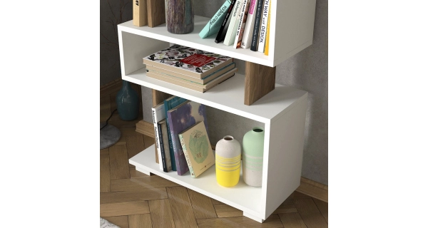 Policový regál ELMISTI, bílá/vlašský ořech